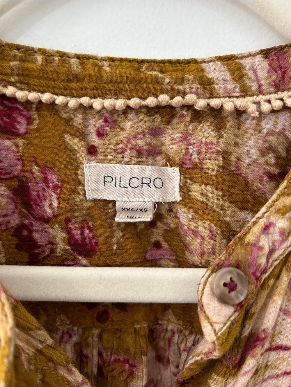 Pilcro Short Sleeved Batwing Button Blouse Mustard Pink Tropical Print Oversized - Picture 4 of 15